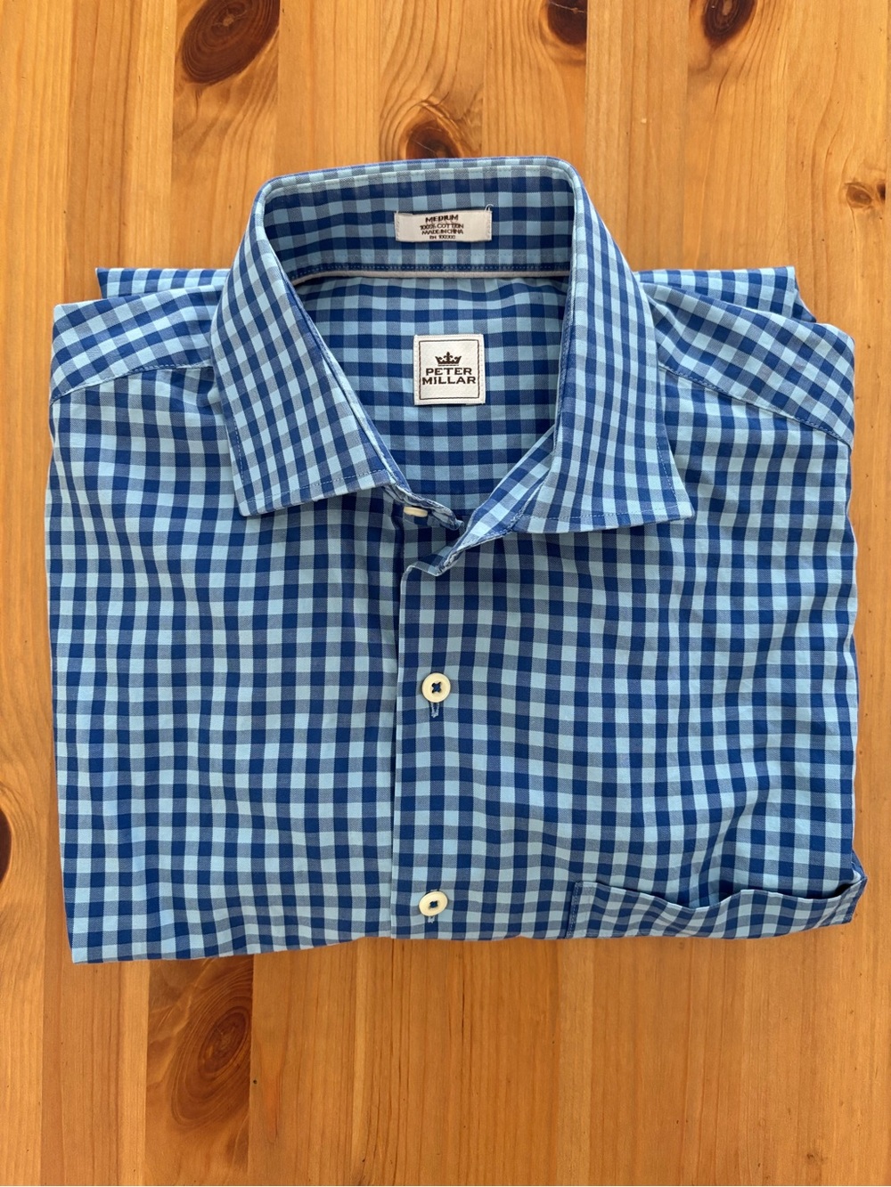 Peter Millar Blue Gingham Casual Button-Down Shirt Size M EUC